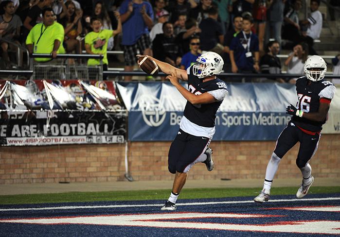 Senior Cole Maxwell celebrates an Eagles 25-7 win. 