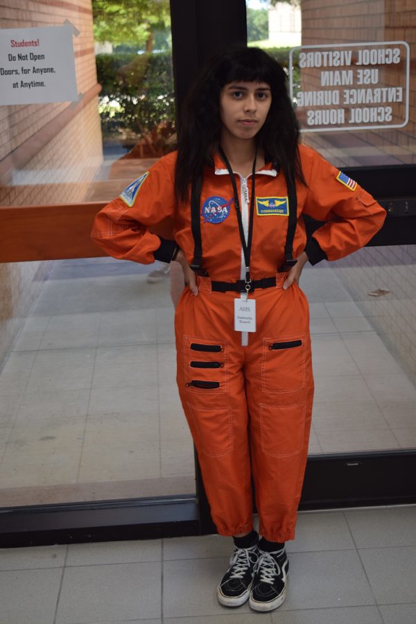 Senior Gabriella Kissell bears a spacesuit on Superhero Thursday.