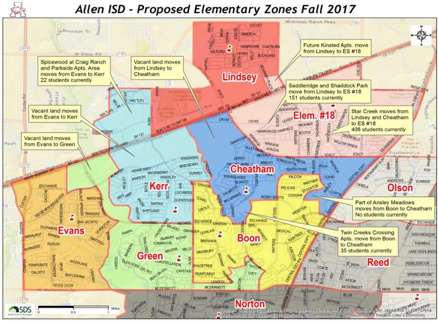 Proposed Elementary school zones for the 2017-2018 school year. Photo courtesy: Allen ISD