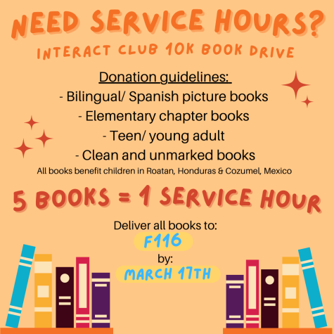 Digital flyer detailing Interact Clubs spring book drive.