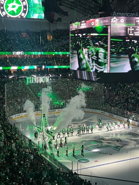 The Dallas Stars take to the ice durng opening night on Oct. 12, 2024. 